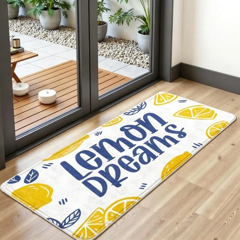 Soft Flannel Kitchen Rug, Lemon on Dreams Summer Long Floor Mat, Absorbent Doormat for Bathroom Bedroom Entryway Home Decor