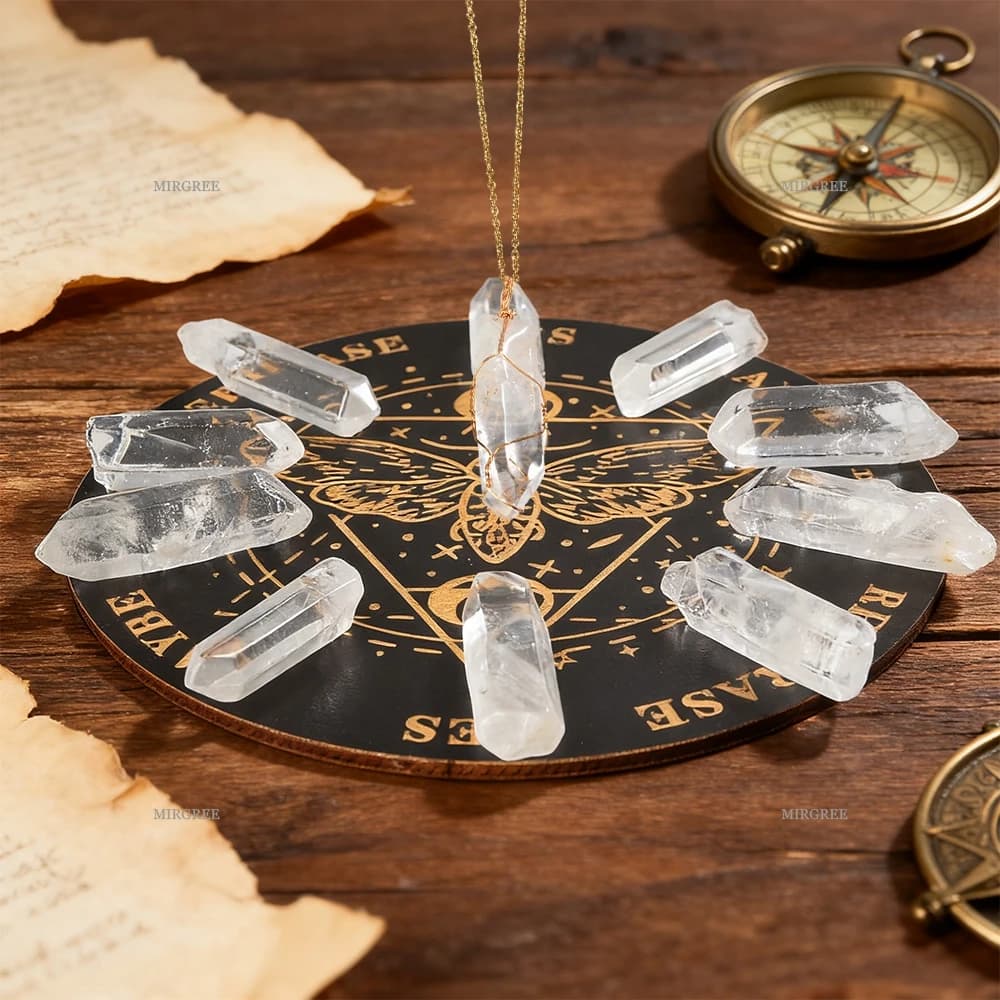 Set da 12 pezzi per divinazione spirituale: pendolo in cristallo bianco e tavola di legno, essenziale per la divinazione e la purificazione dell'energia
