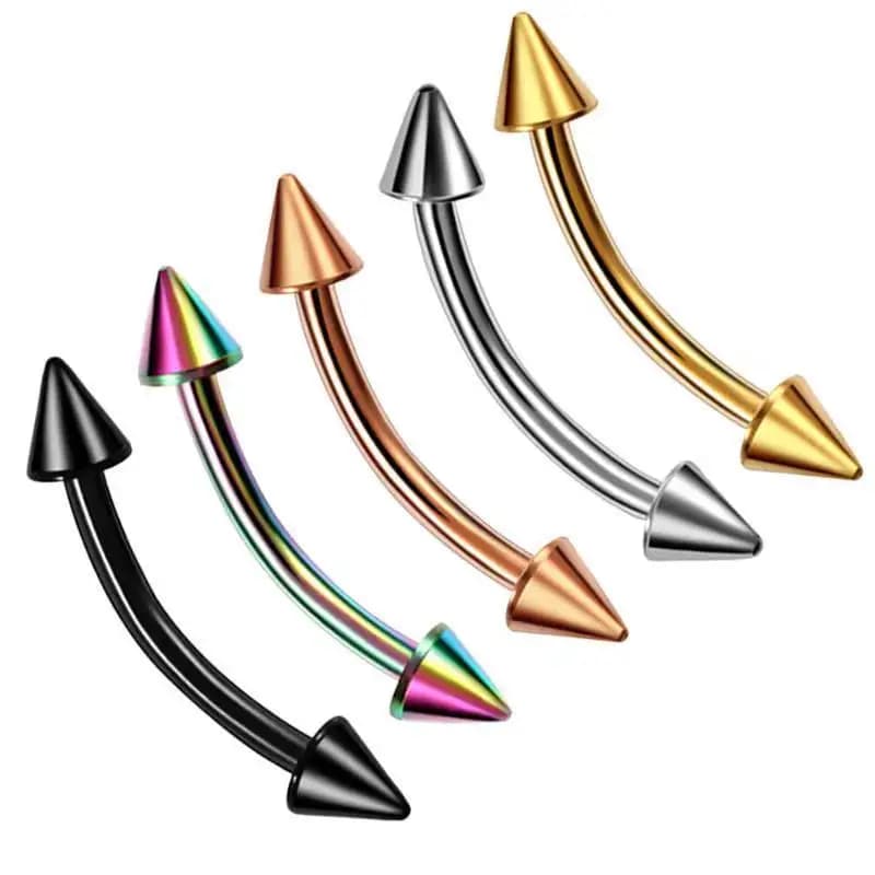 2 pezzi in acciaio al titanio sopracciglio piercing stud bilanciere curvo doppio punta orecchini a banana labbro bar Daith Helix gioielli per il corpo unisex