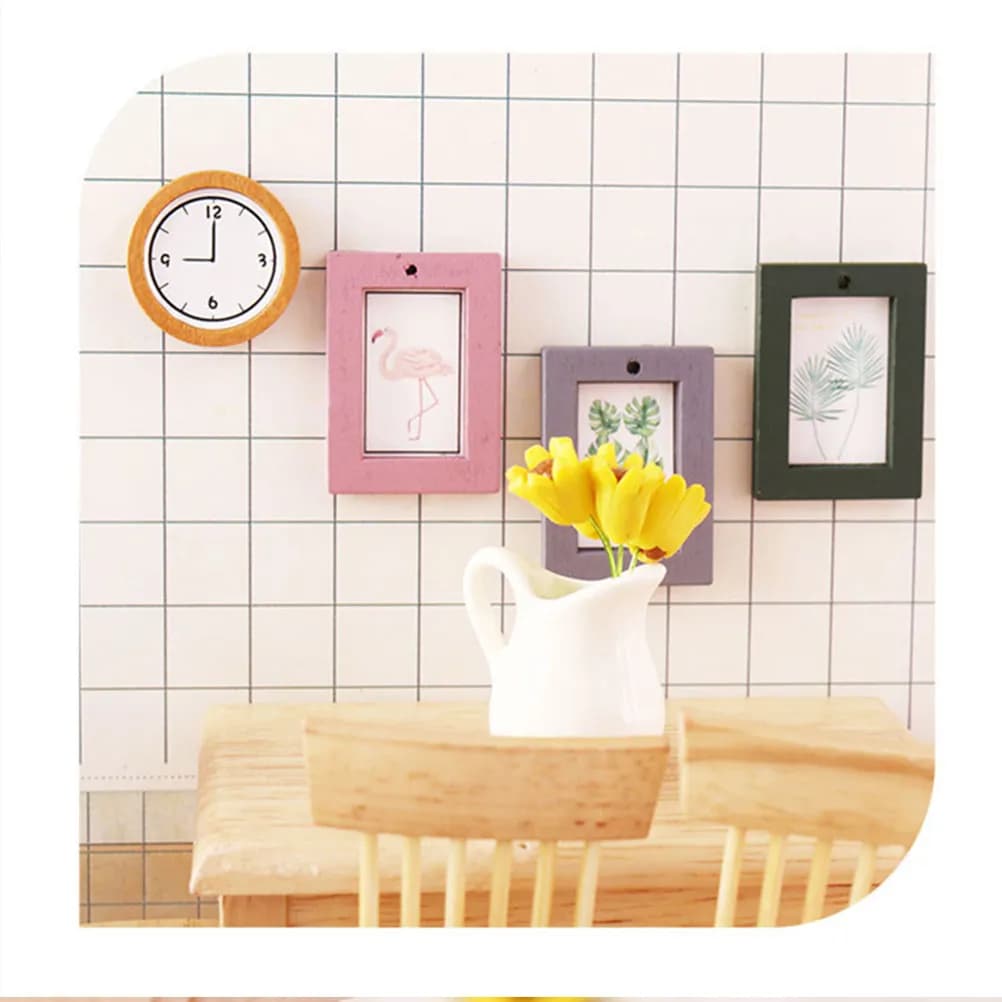Yellow Miniature Wall Clock, Fine Wood Design, Miniature Home Decoration, Romantic Ornament