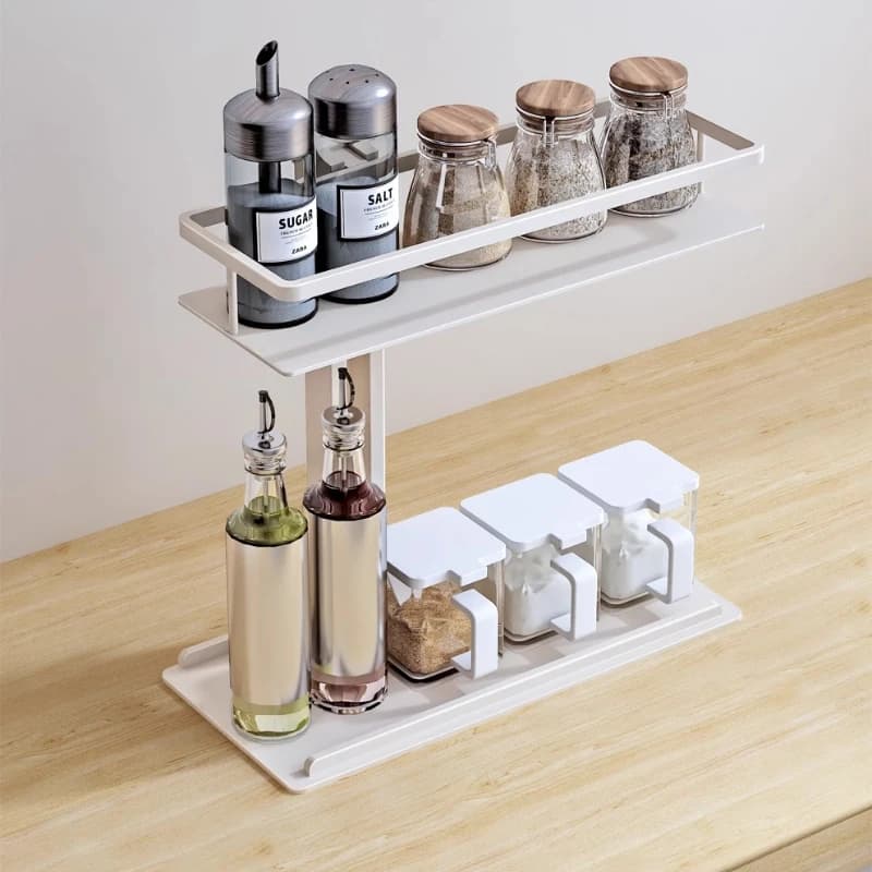 Organizzatore da appoggio da cucina bianco crema Scaffale per spezie regolabile Scaffale per bottiglie di olio multistrato per dispensa e armadietto