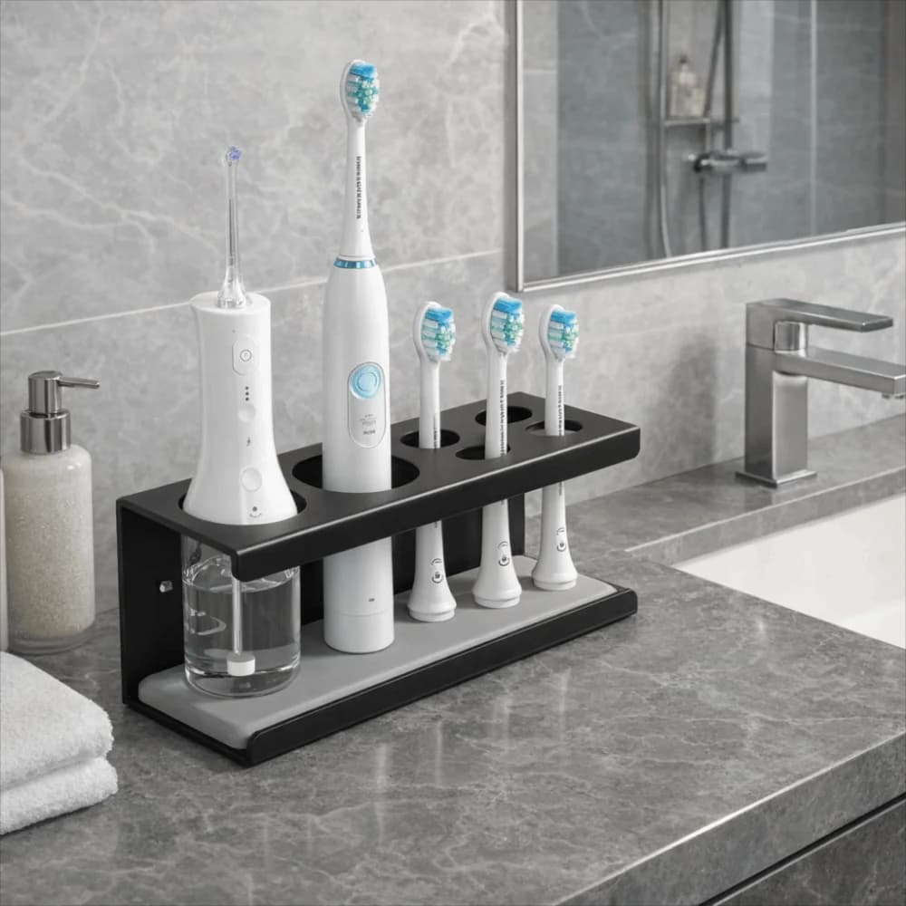 Practical Space Aluminum Electric Toothbrush Holder Black Large Capacity Makeup Brush Rack Simple Desktop Organizer Home