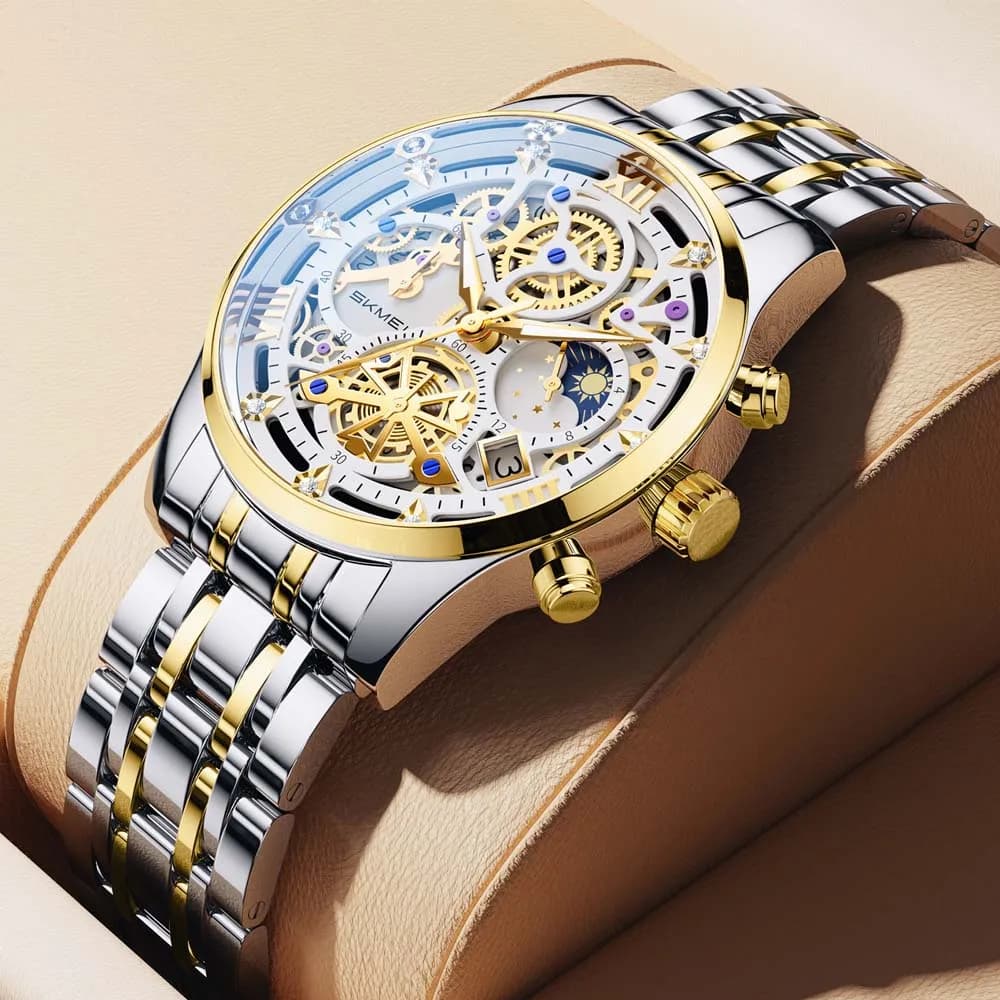 Orologio da Polso SKMEI da Uomo al Quarzo Non Meccanico, con Cinturino in Acciaio, Resistente all'Acqua, Elegante e alla Moda