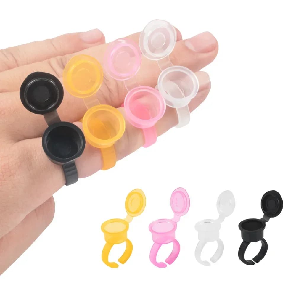 50PCS Ink Ring Cups for Tattoo Pigments External Eyelash Container for glue with lid Cover Cover Tool for permanent microblading