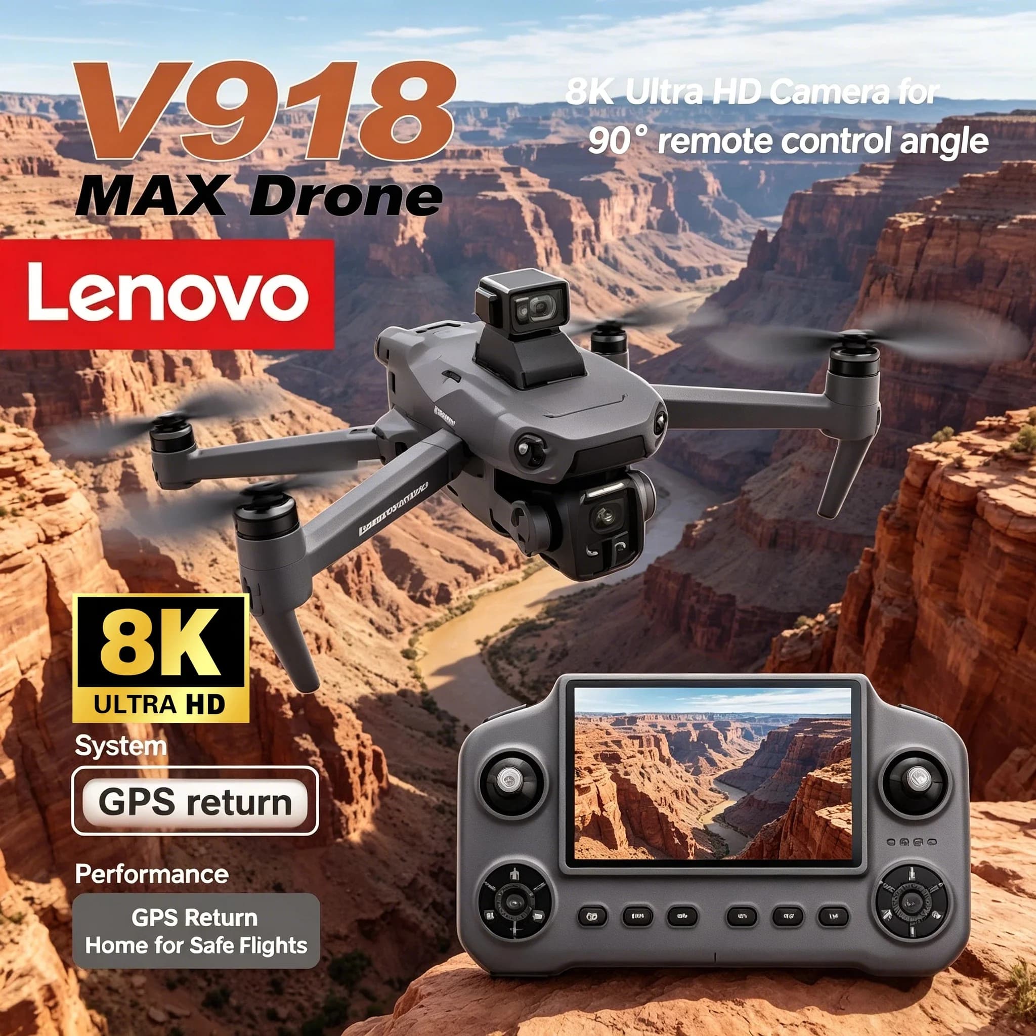 V918 Max RC Quadcopter with LCD Screen 3000M FPV 8K GPS Camera Professional Laser Obstacle Avoidance Remote Control Drone Gifts