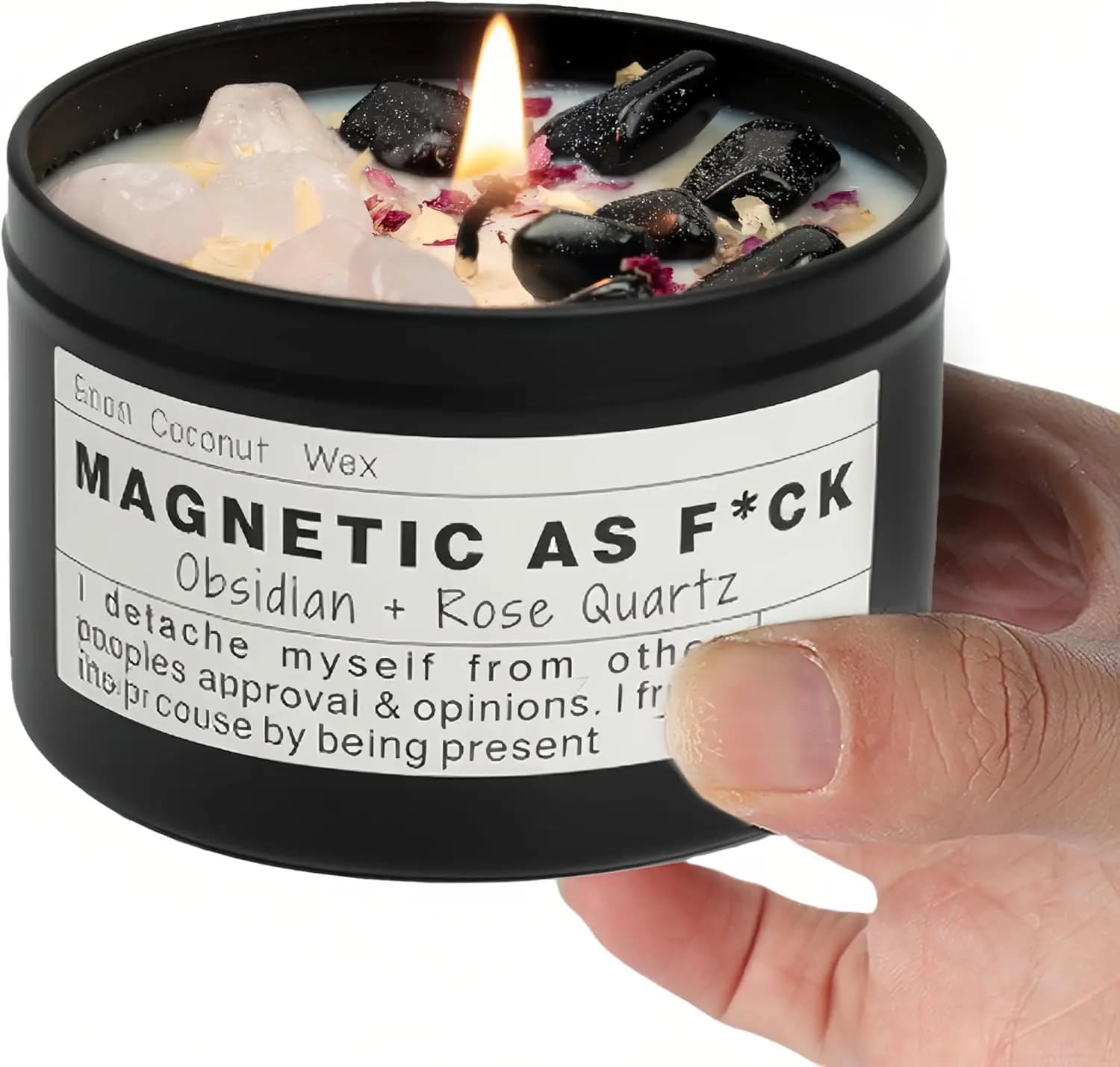 Candela Artigianale Chakra con Quarzo e Ossidiana per Meditazione, Protezione, Amore per Sé, Rituali 8oz