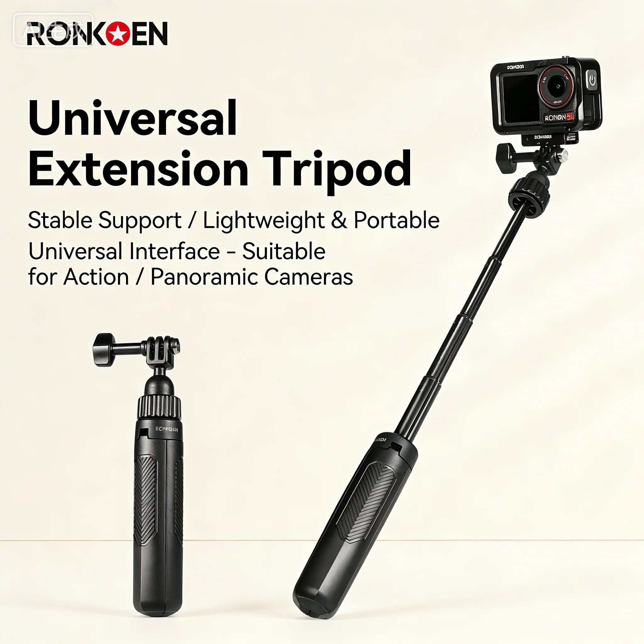 Ronkoen 360 ° Bastone Selfie Rotante Pieghevole con Treppiede per GoPro Hero 5/13, Insta360, DJI Osmo Action 3/4/5Pro, Accessori per Fotocamera