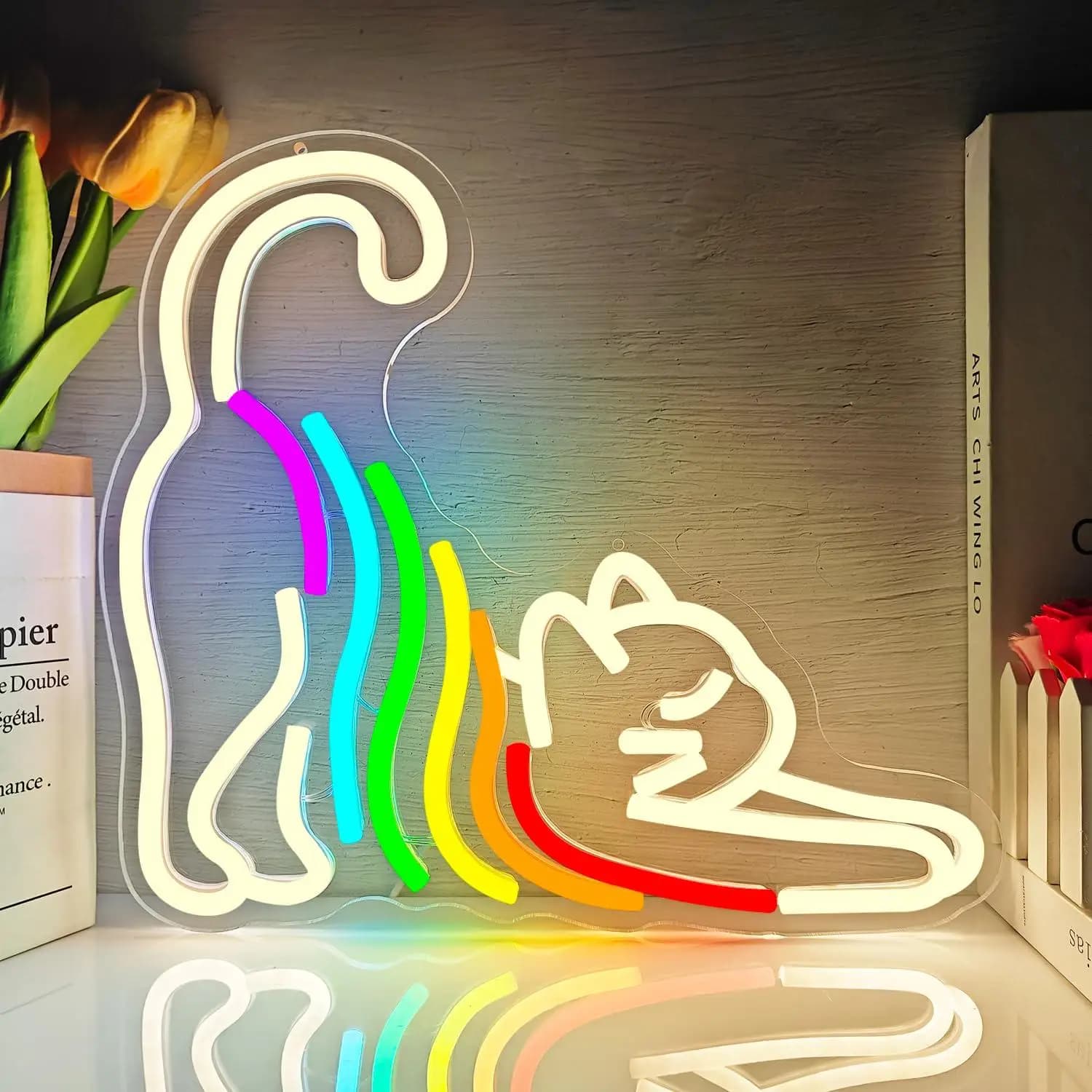 La scritta luminosa al neon con gatto che si allunga arcobaleno è ideale come decorazione per camere da letto, stanze dei bambini e aree per feste dall'estetica kawaii, regali speciali.