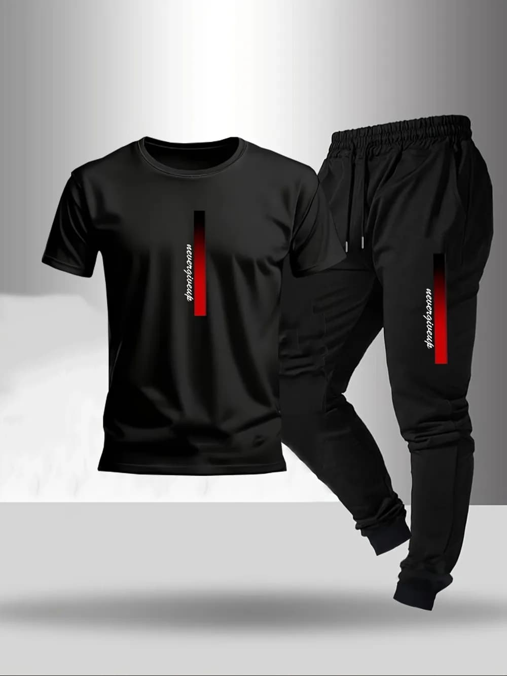 T-shirt traspirante e pantaloni con coulisse stampati sfumati con lettere alla moda da uomo nuovi adatti per l'abbigliamento casual all'aperto