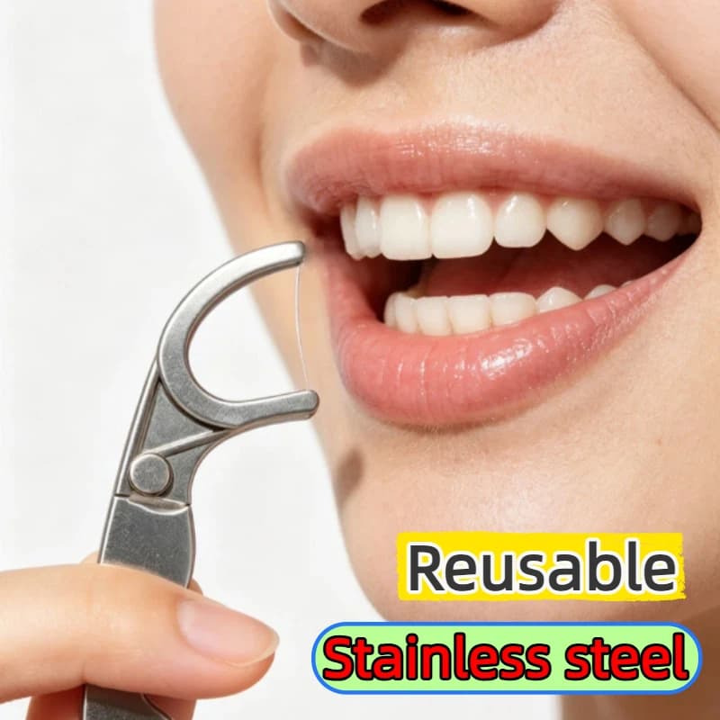 Filo Interdentale Riutilizzabile in Acciaio Inossidabile, Set Portatile per la Pulizia dei Denti e l'Igiene Orale