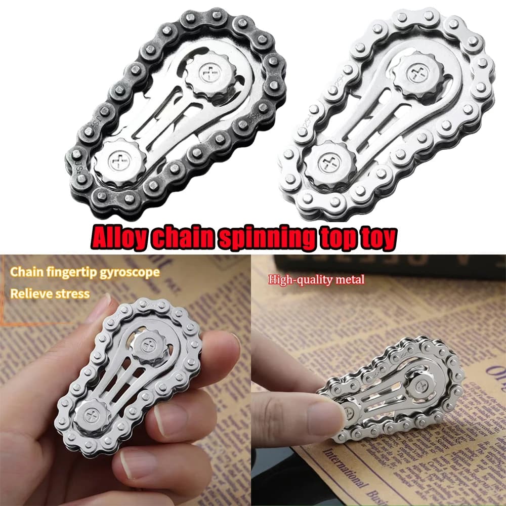 Fidget Spinner a Catena Metallica per Bici, Nuovo Giocattolo Antistress con Pignoni e Volano, Giroscopio da Dito per Alleviare l'Ansia, Spinner EDC per Adulti