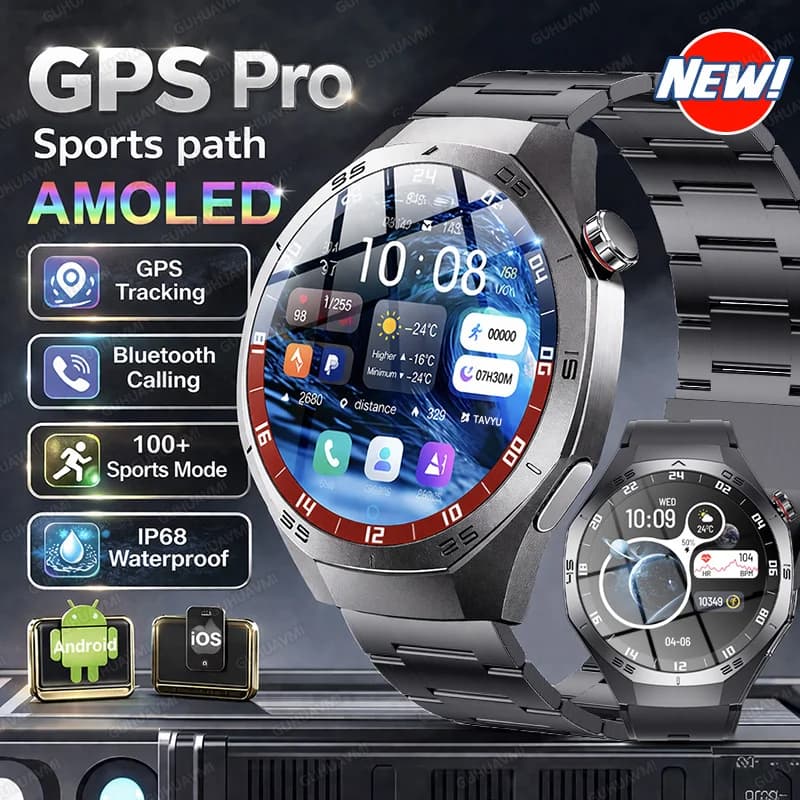 Nuovo Smartwatch GPS Pro 2026 con Schermo AMOLED da 1,52", Chiamate Bluetooth, Impermeabile IP68, GPS, Braccialetto Fitness Sportivo per iOS e Android