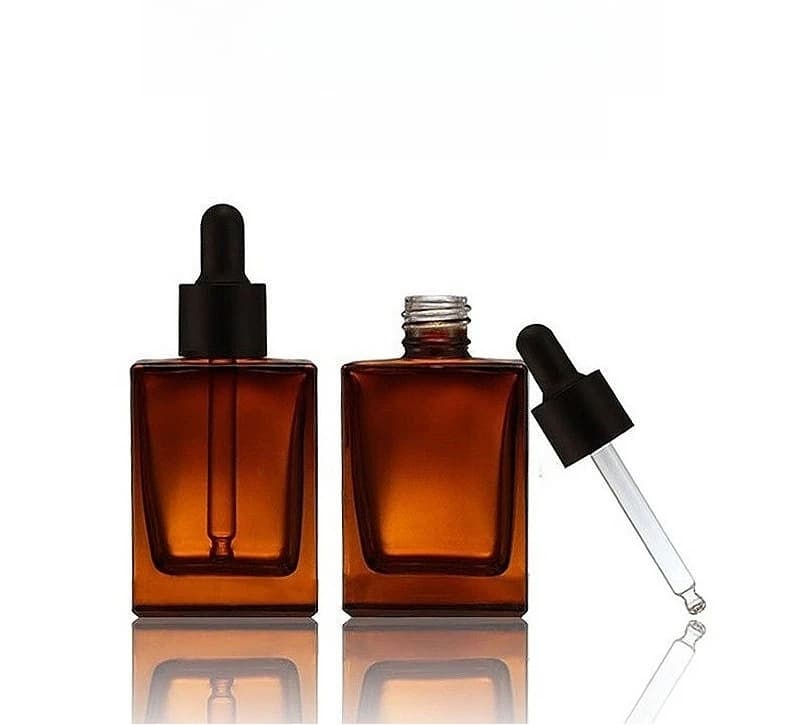 Flacone Contagocce in Vetro Quadrato Piatto da 30/50/100ml, Contenitore per Oli Essenziali e Sieri, Piccola Fiala Portatile Ricaricabile con Pipetta