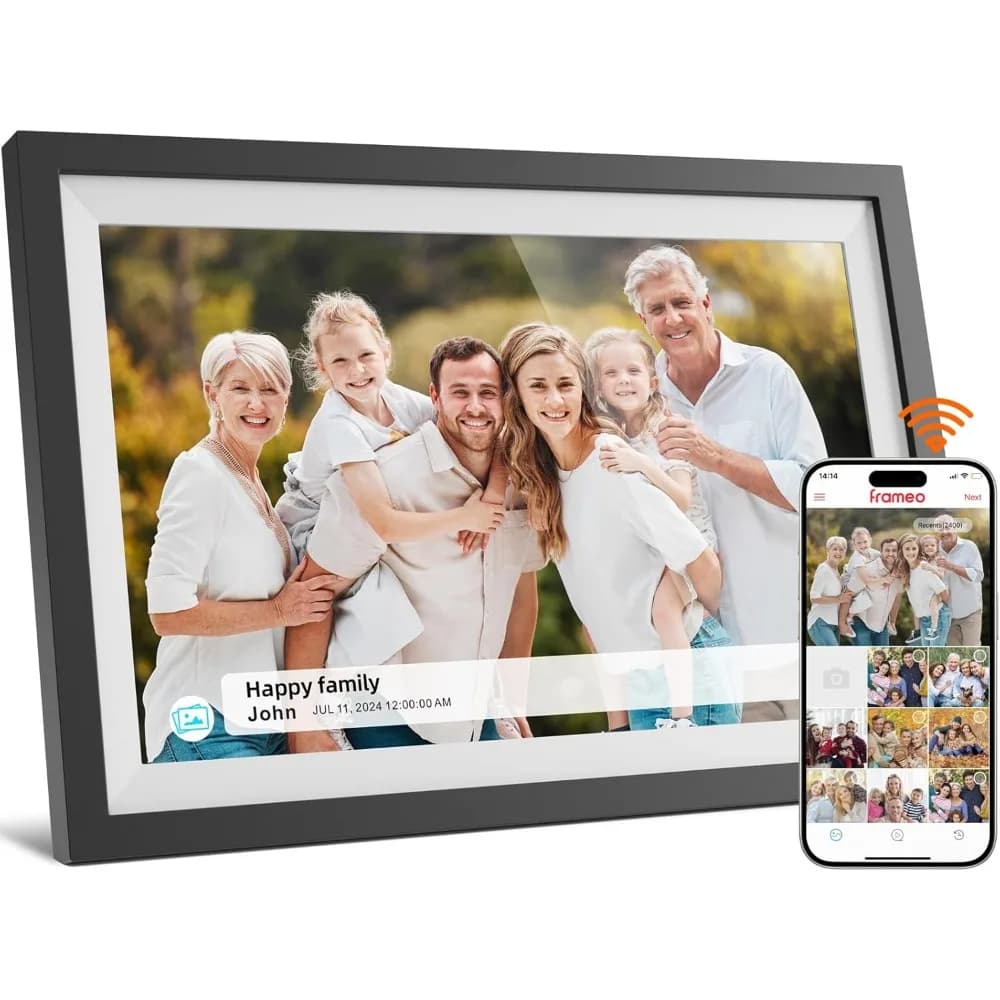 Cornice Digitale da 10.1 Pollici con Schermo Touch IPS 1280x800, Rotazione Automatica, Supporto SD 16GB, Condivisione Foto a Distanza, Regalo