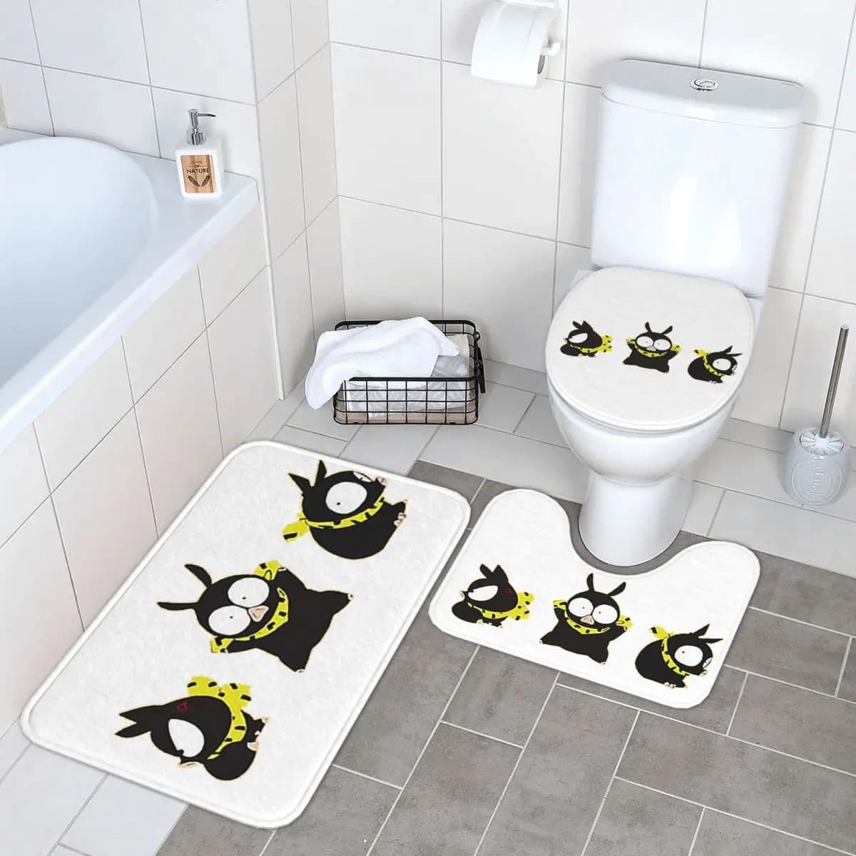 P Chan Ranma Tappetino da bagno 3 pezzi Set da bagno Copriwater Decorazioni per la casa Tappeto antiscivolo