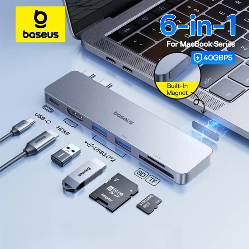 4K 30Hz compatible HDMI Dual USB-C Hub for Thunderbolt 3/4 40Gbps USB 3.0 Type C HUB SD TF for MacBook Pro Air USB Hub