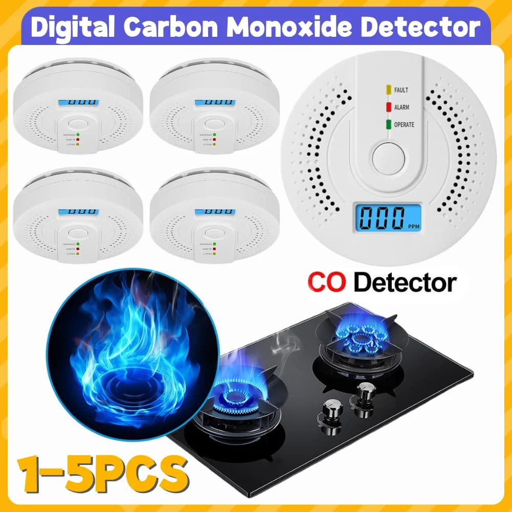 Rilevatore Digitale di Monossido di Carbonio (CO) da 1-5 Pezzi con Indicatore LED, Alimentato a Batteria, Allarme e Monitor Portatile per Gas CO