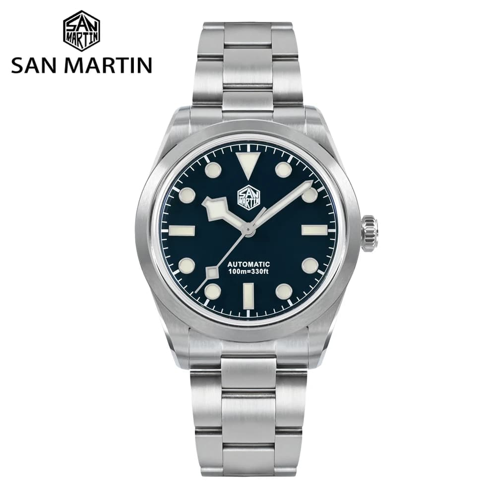 San Martin 38mm men's sports watch Vintage dial enamelled hands snowflake NH35 Luxury Explore automatic mechanical sapphire 100m BGW-9