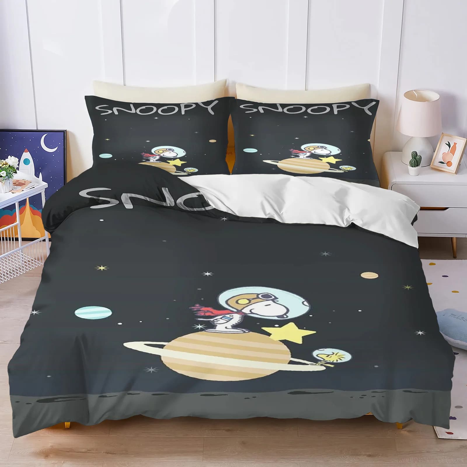 Set duvet Snoopy King size bed linen Luxury 3 pieces 100% polyester Christmas decorations Cute printed cartoon decoration