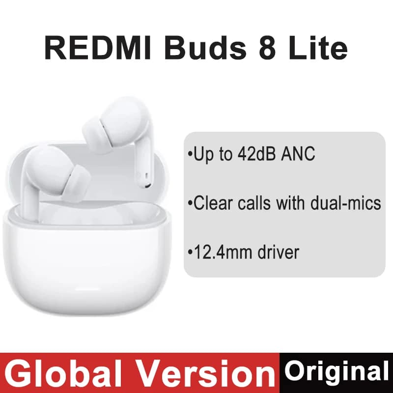 Xiaomi Redmi Buds 8 Wireless Bluetooth earphones with Active Noise Cancellation of Rumore 42dB, Bluetooth 5.4, 475mAh Battery, 36 Autonomy Hours, TWS