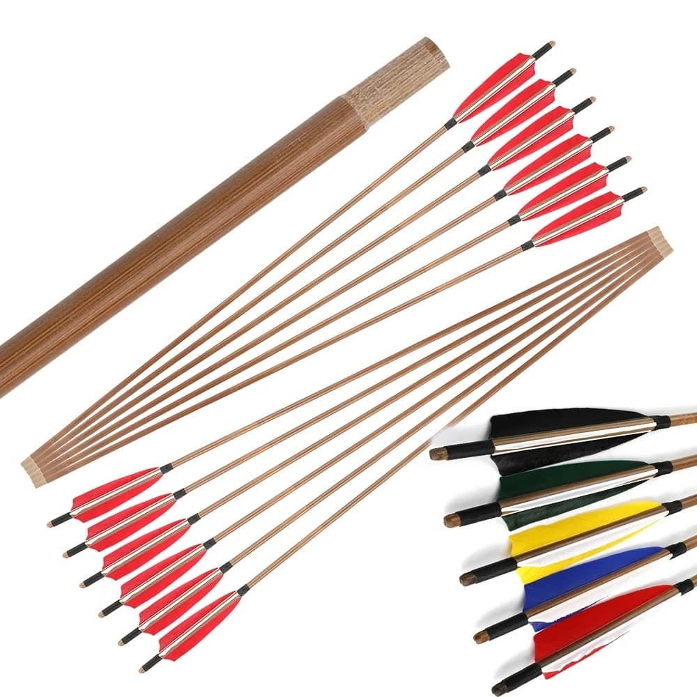 6/12 pezzi freccia di bambù 5 pollici piuma di tacchino 83 cm lunghezza diametro esterno 8 mm albero per tiro tradizionale con arco lungo ricurvo tiro con l'arco da caccia