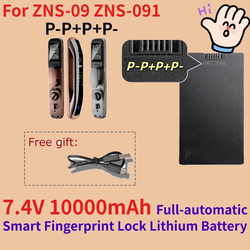 Batteria al Litio 7.4V 10000mAh Completamente Automatica per Serratura Intelligente con Impronta Digitale ZNS-09 ZNS-091 P-P+P+P-