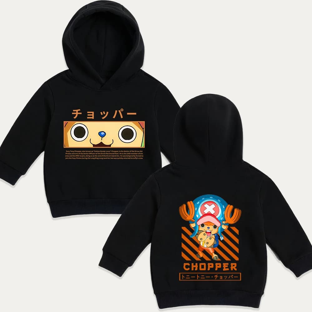 One Piece Tony Tony Chopper Printed Fleece Hoodie for Boys Casual Pullover Kids Anime Sweatshirt