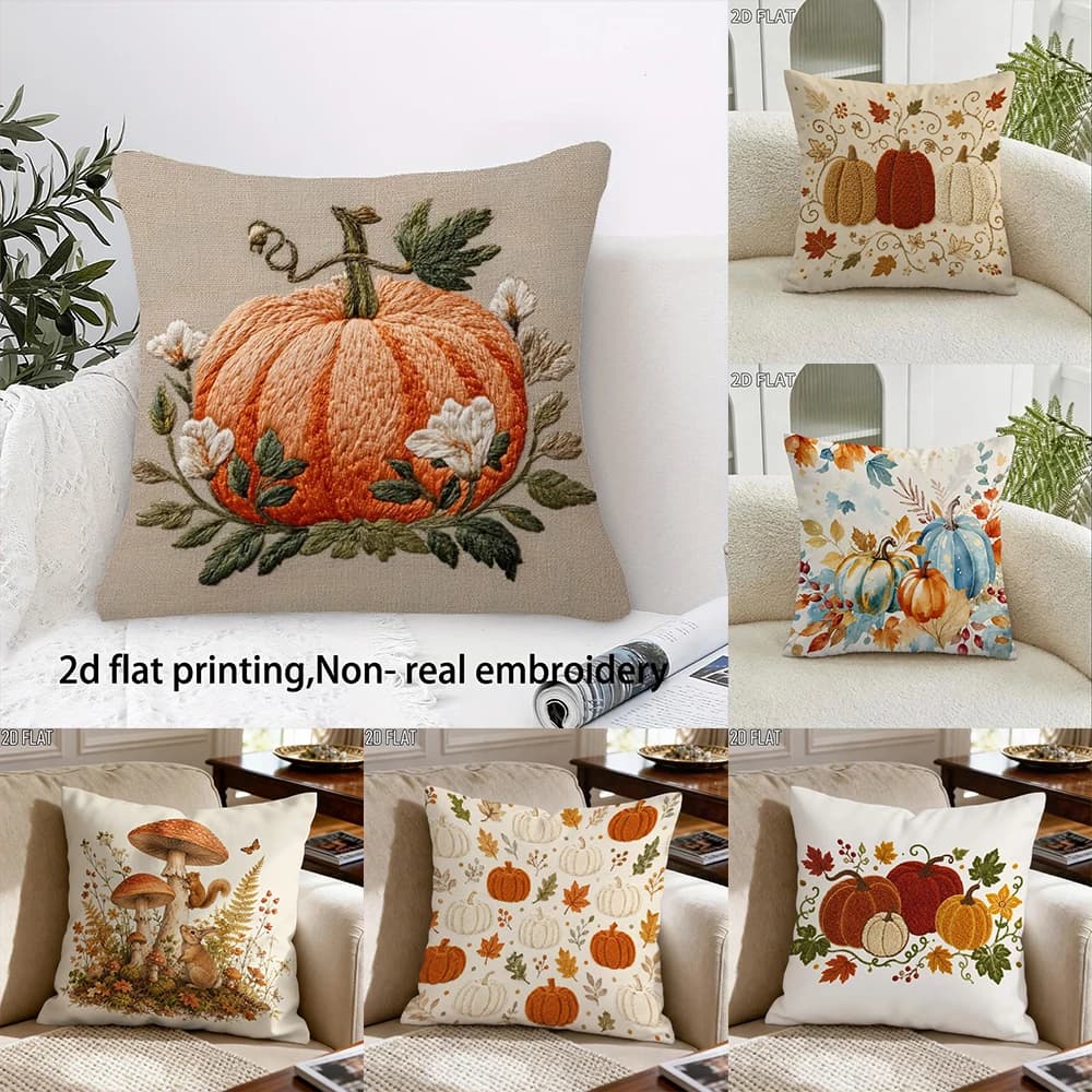 1pc Harvest Pumpkin Decor Pillows 2D printing non-embroidered autumn harvest farmhouse sofa living room decoration cushion cover