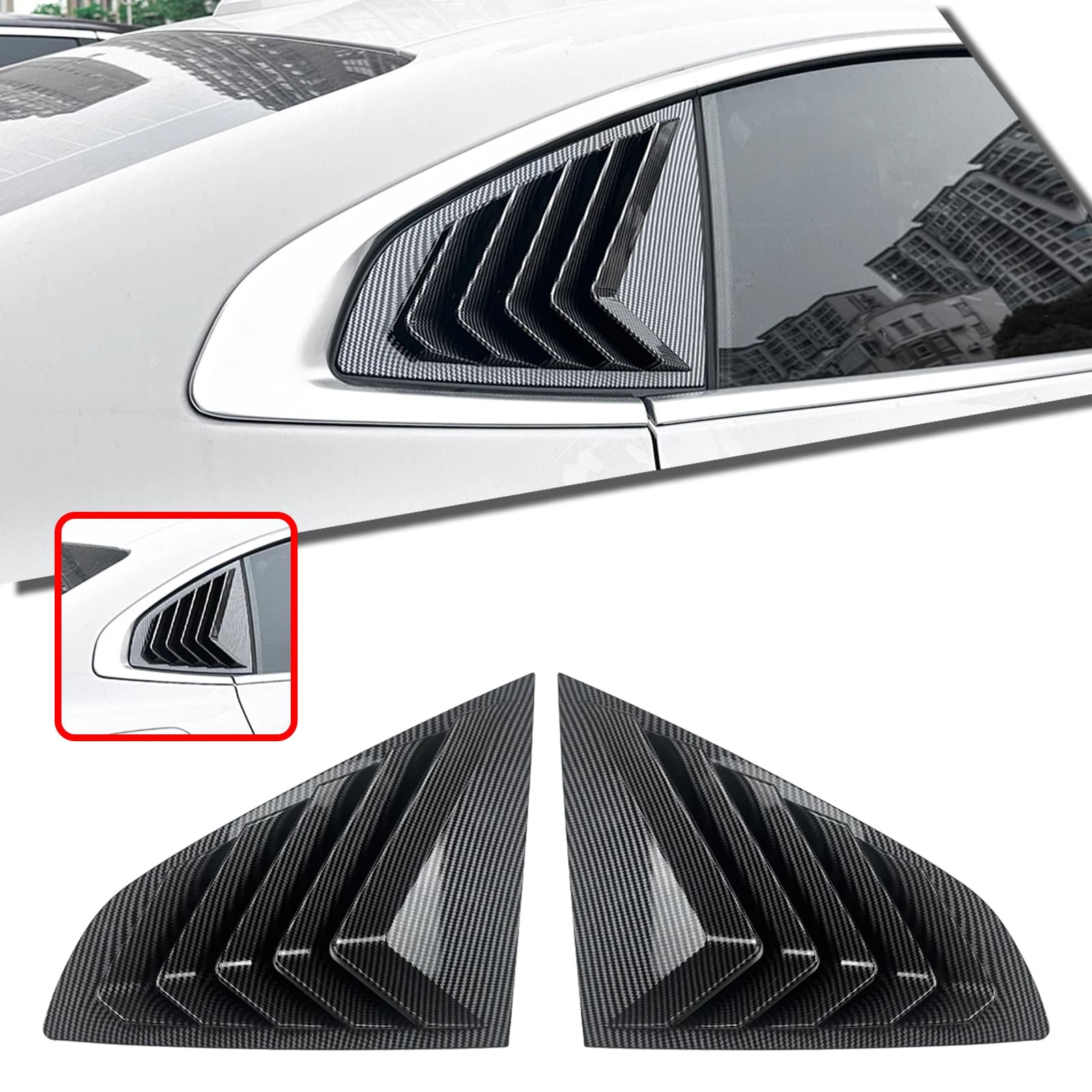 For BMW 2 Series F44 2020-2023 Rear Side Window Louver Shutter Trim Cover Carbon Fiber Look Gloss Black Windshield Sun Shade