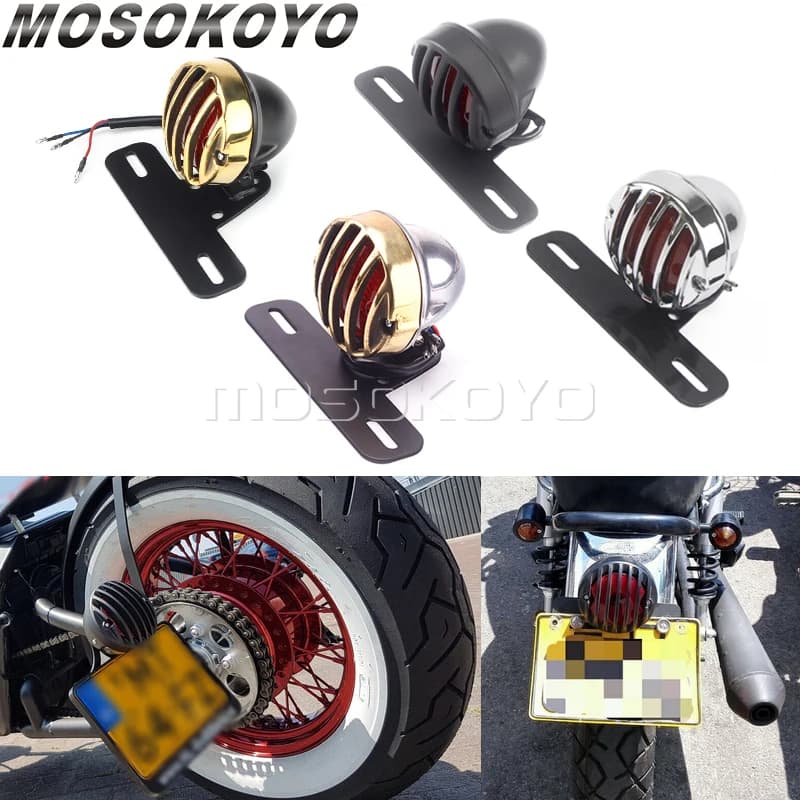 Moto 12v LED freno posteriore Stop fanali posteriori universali per Honda Suzuki Kawasaki Harley Cafe Racer fanale posteriore coperchio griglia in ottone