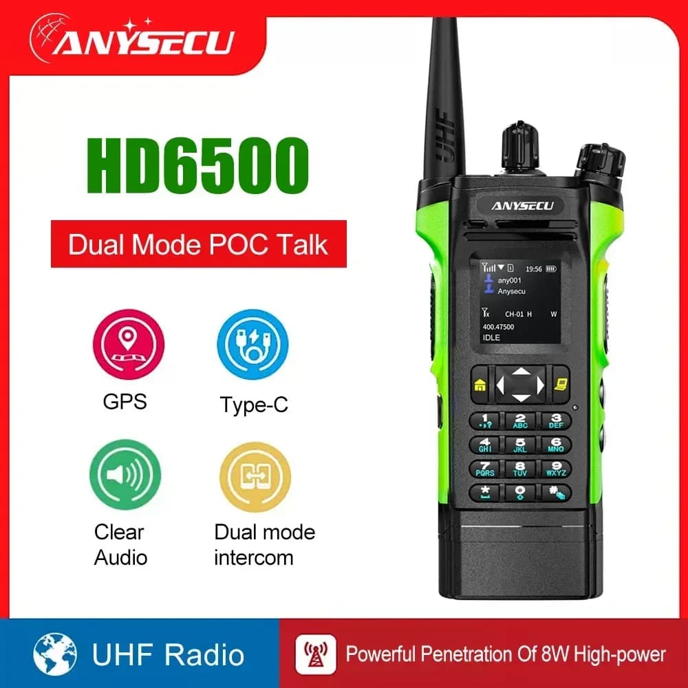 NUOVO ANYSECU HD6500 4G UHF400-480Mhz Analogico RTOS sistema radio 4000mAh 16CH con PTT globale/Realptt walkie talkie europeo