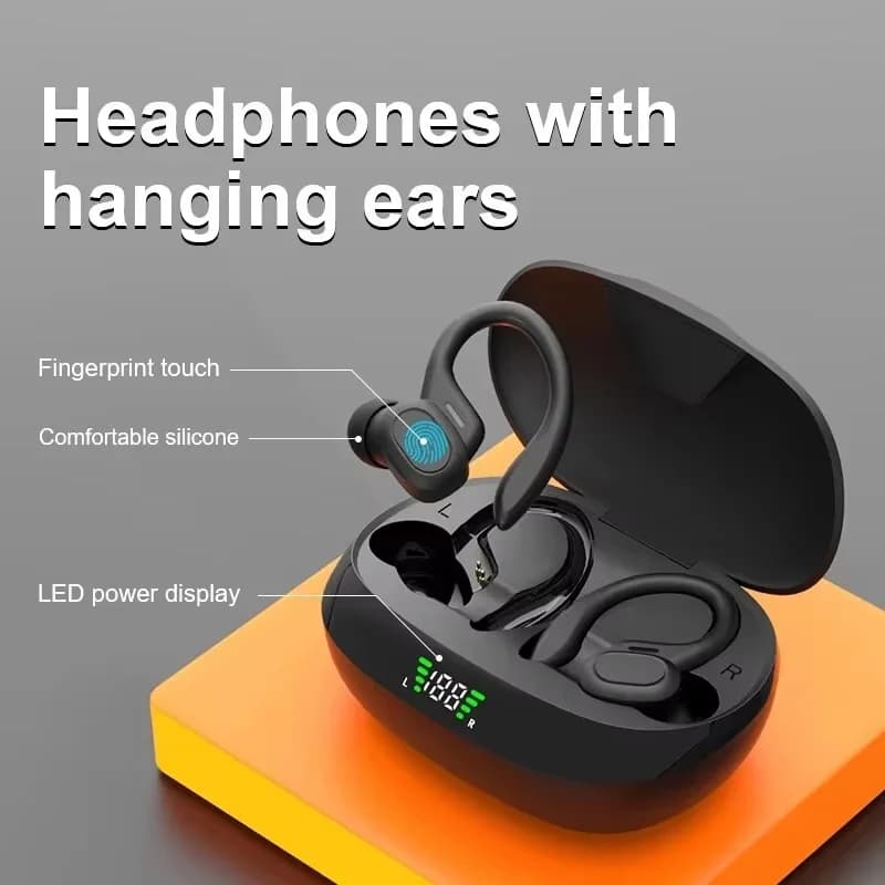 Auricolari Wireless SP16, Cuffie True Wireless con Gancio per Orecchio, Stereo HiFi, Impermeabili, con Microfono, Cuffie TWS
