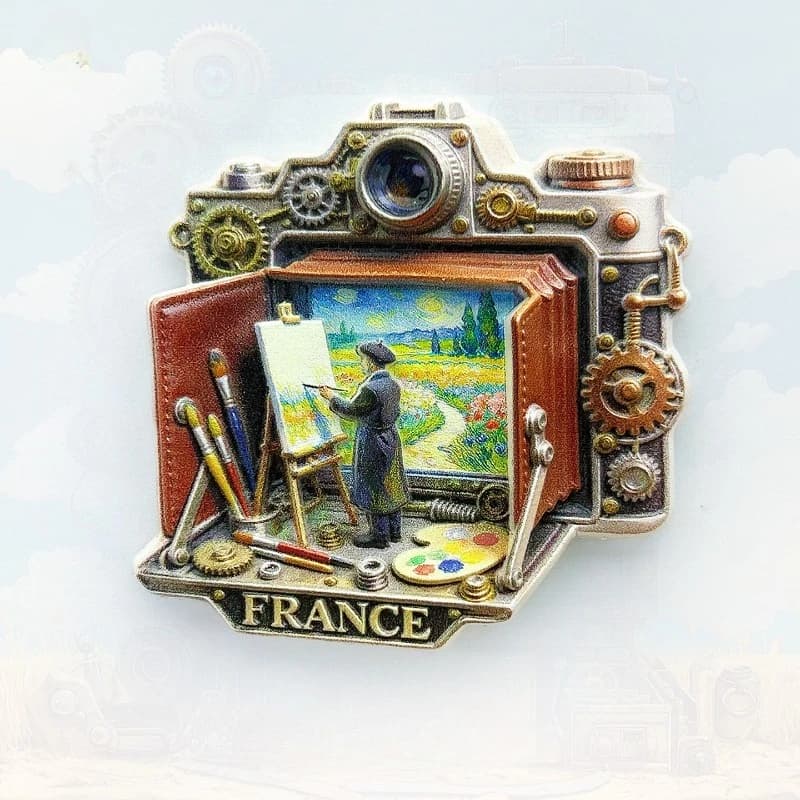 France Camera Fridge Magnet - Nostalgic 3D Artist & Gear Souvenir Unique Creative Gift for Travel & Atelier Home Decor