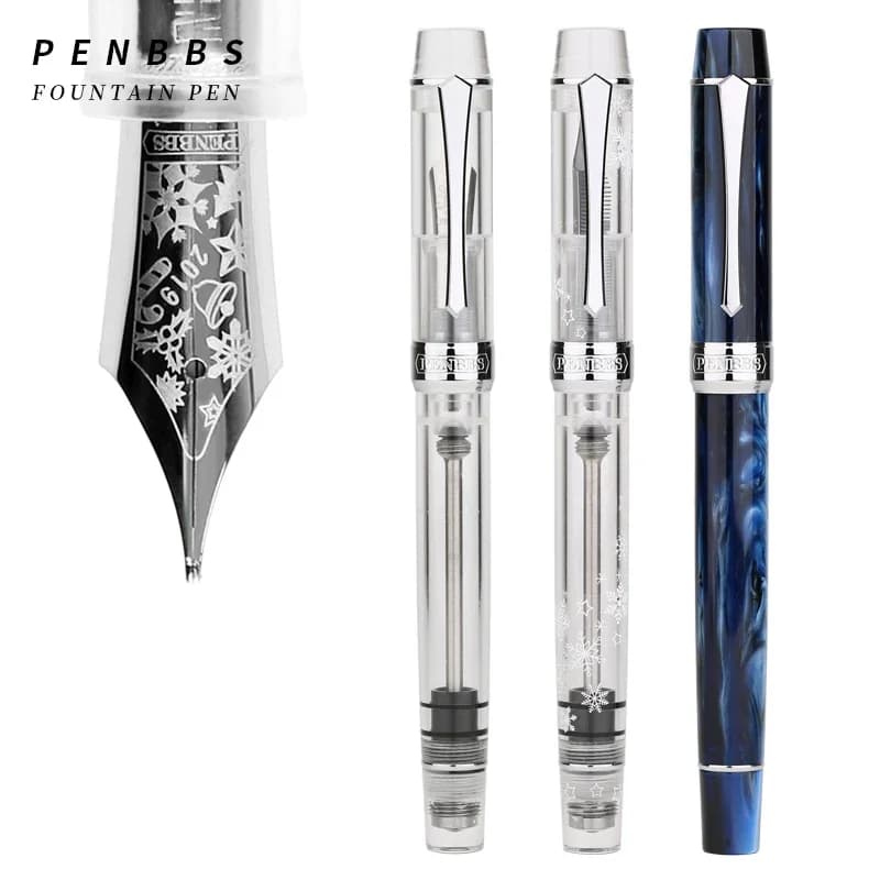 Penbbs 355 Penna stilografica trasparente Penna multi-foro Pennino fine Scrittura liscia Calligrafia Confezione regalo artistica Dimostratore di inchiostro