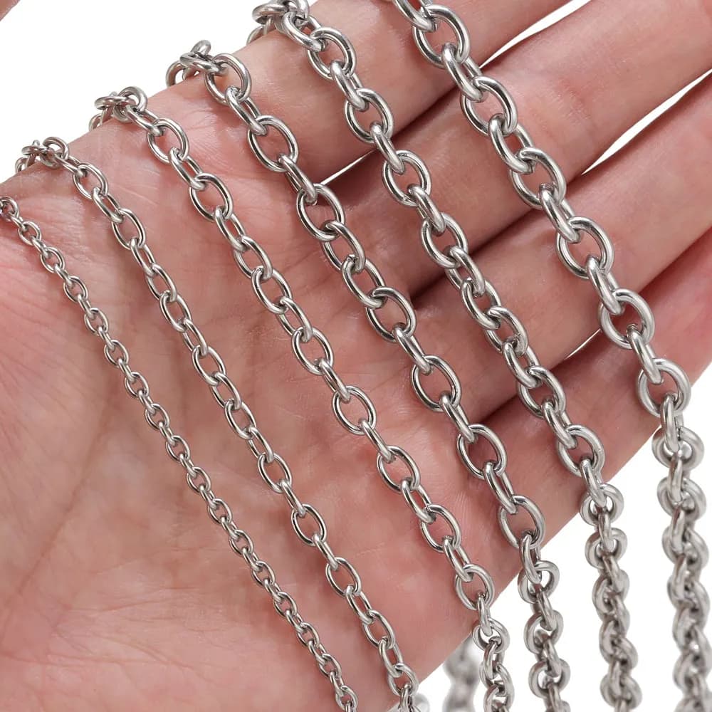 Catene a maglie a O in acciaio inossidabile da 1 metro, 34, 5, 6, 7 mm, per la creazione di gioielli, catena a croce, materiali per la creazione di braccialetti e collane fai da te, all'ingrosso.