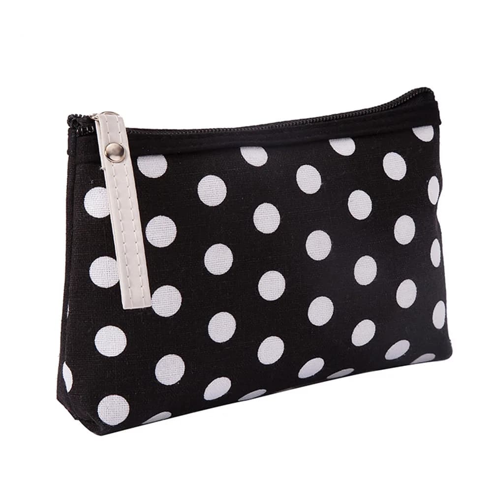 Soft Canvas Dot Print Women Cute Cosmetic Bag Toiletries Organizer Portable Make Up Bags Case Travel Storage Bag