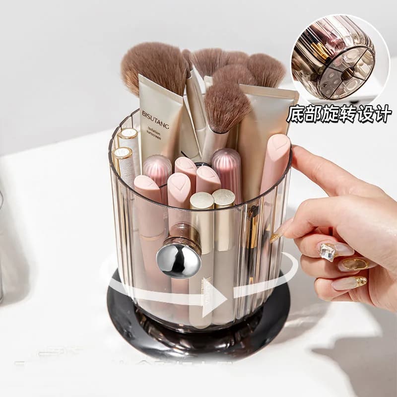 360 ° Porta pennelli per trucco rotante Scatola portaoggetti per pennelli per trucco a 4 slot Scatola portaoggetti per strumenti cosmetici rotante con base staccabile