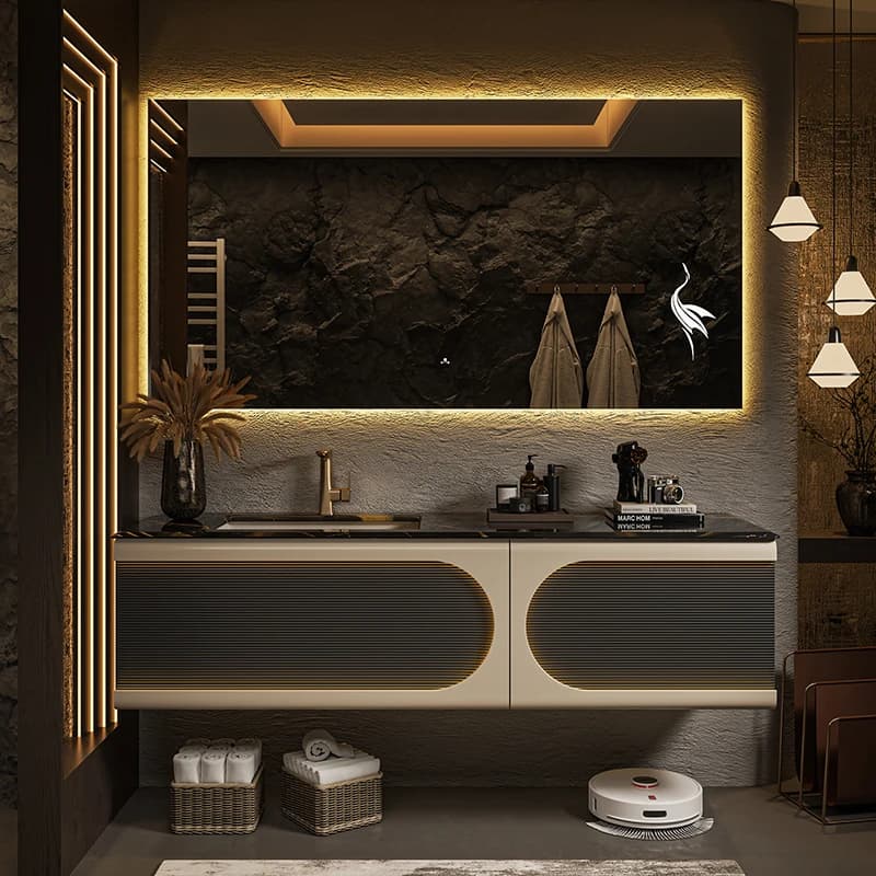 Specchio per armadietto da bagno lungo vecchio a LED Set vintage Armadietto da bagno galleggiante di lusso Vanity Mobile Da Bagno Furniture
