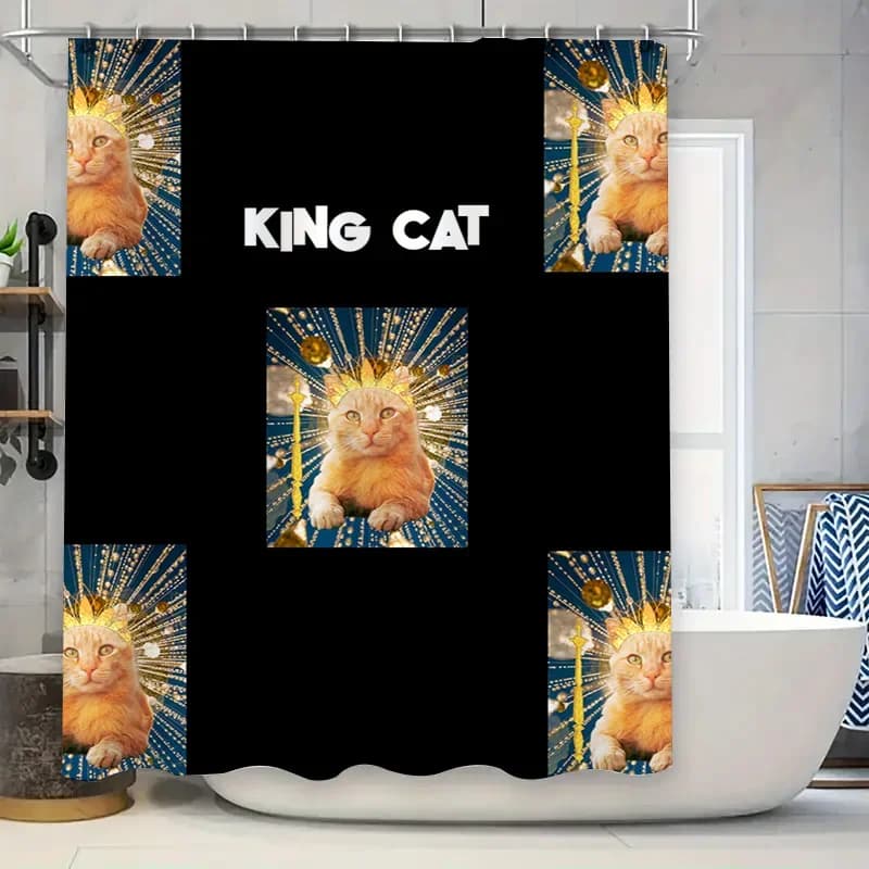Tenda da bagno di lusso con stampa Golden Crown King Cat per la decorazione domestica Set di tende da doccia Decorazione da bagno impermeabile in Bl