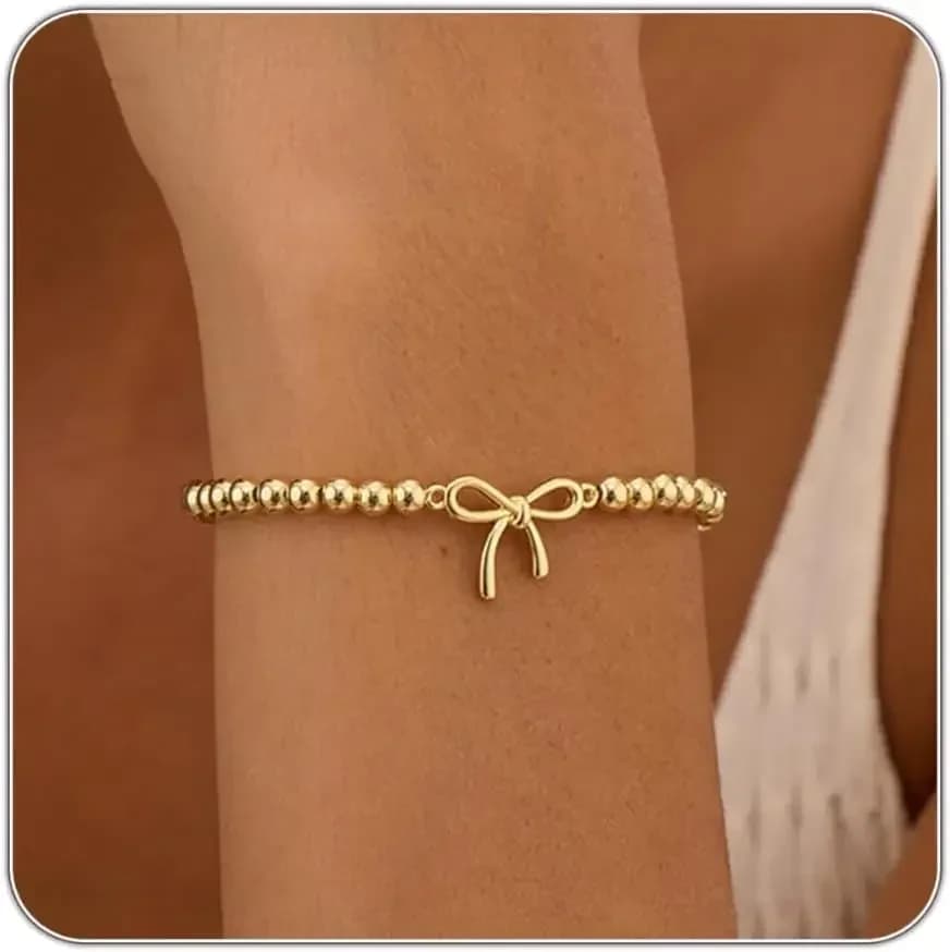Regali per la Festa della Mamma - Braccialetti con Perline per Donne, Placcati in Oro e Argento 14K, Elastici e Fatti a Mano