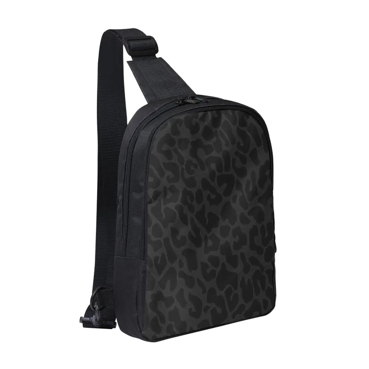 Black Leopard Print Chest Bag Men Sling Crossbody Backpack Chest Bag Travel Hiking Daypack Shoulder Bag