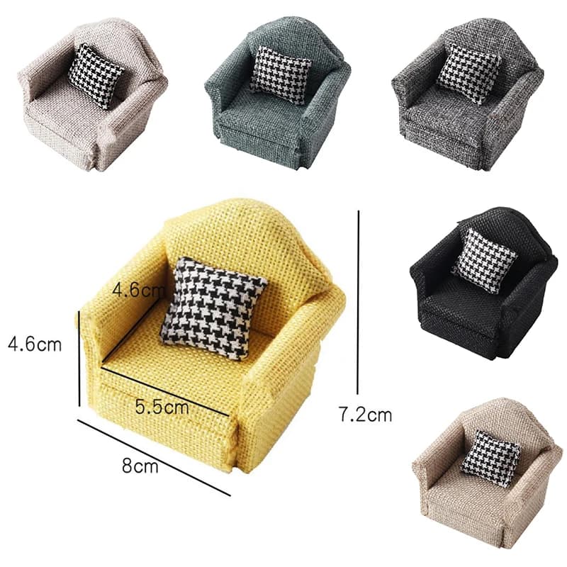 1/12 Dollhouse Mini Flax Sofa Throw Pillow Model Dollhouse Furniture Decoration Dolls House Home Scene Decor Accessories