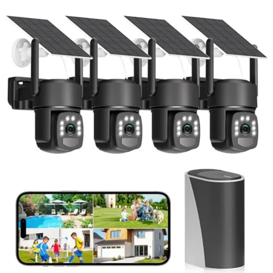 Sistema di telecamere di sicurezza solari da esterno: kit wireless a 4 telecamere con visione notturna a colori da 4MP, tracciamento automatico, funzione pan/tilt, faretto, ecc.