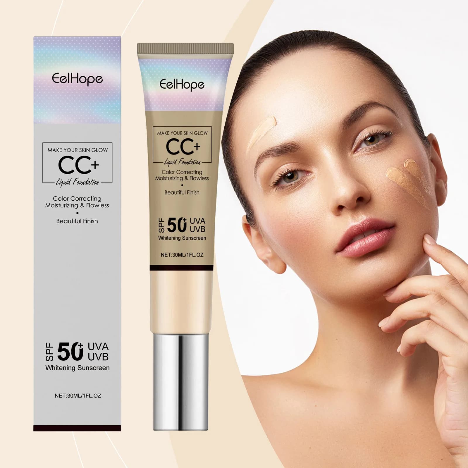 Crema CC impeccabile Levigante a lunga durata che copre le imperfezioni Ance Traspirante Leggero Idratante Schiarente Crema solare 50SPF
