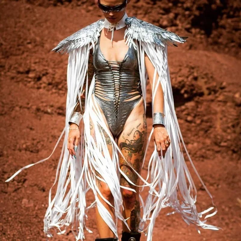 CPSYMYM Mantello Gotico con Paillettes e Frange, Copricostume Unisex Y2K, Costumi Cosplay, Mantello Streetwear per Feste in Spiaggia