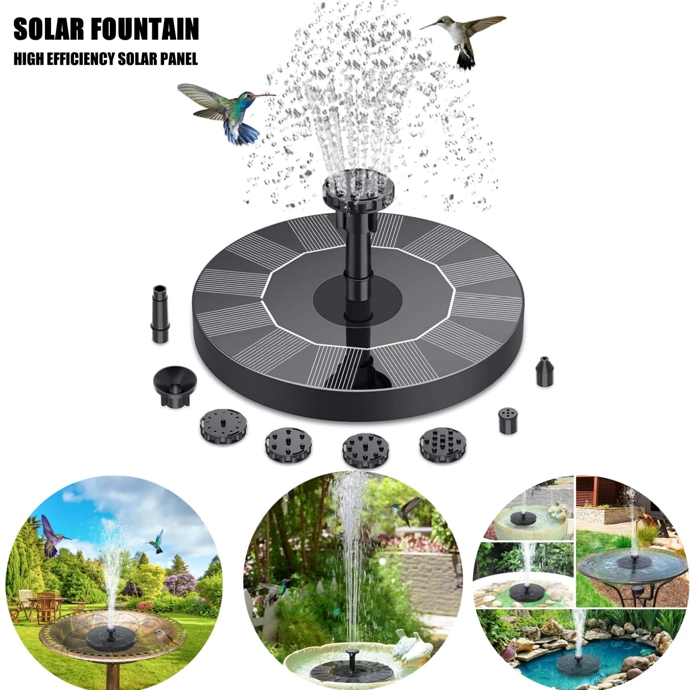 Solar Water Fountain Pool Pond Waterfall Fountain Garden Supplies Decoration Outdoor New Mini Solar Powered Fountain Bird Baths