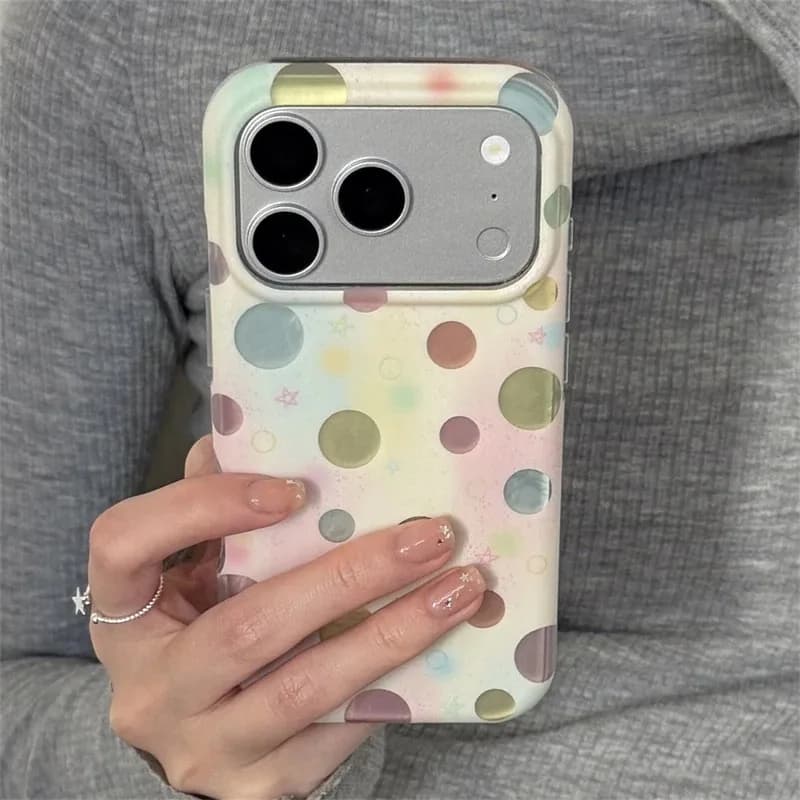 INS Korea Colorful Polka Dot Phone Case For Iphone 17 17pro 17promax 16pro 13 14 15 16 Pro Max 15pro 14promax Phone Cover Fundas
