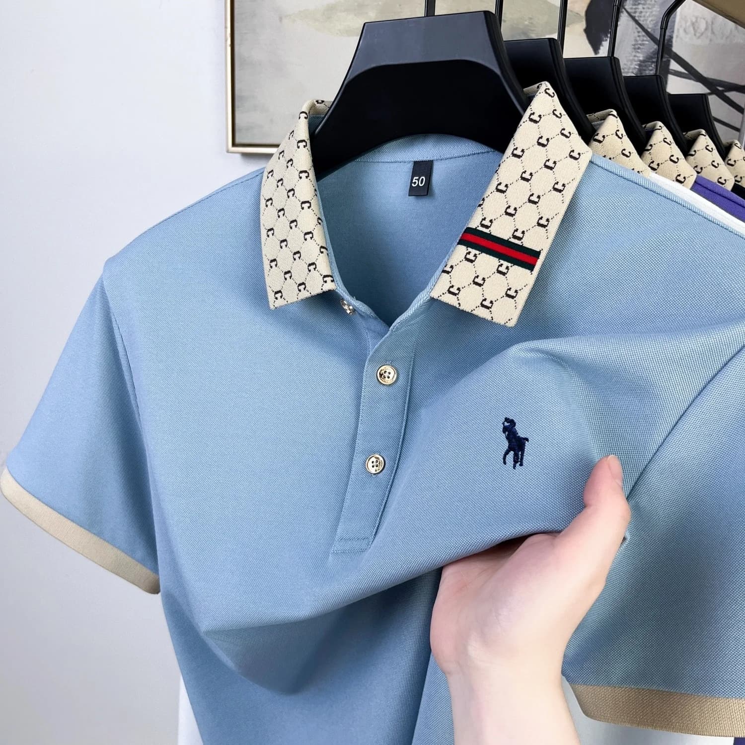 Latest Men's Summer New Cotton Premium Collar Soft Breathable Polo Shirt Business Casual Golf Short Sleeve Refined Embroider Tee