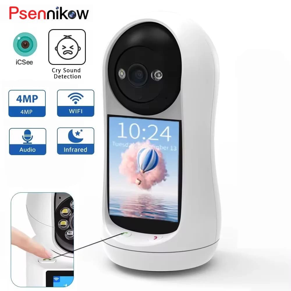 Telecamera Wi-Fi PTZ ICSEE 2/3MP con videochiamata e schermo IPS da 2,8 pollici, rilevamento del pianto del bambino, telecamera di sicurezza IP, monitor per bambini iCSee