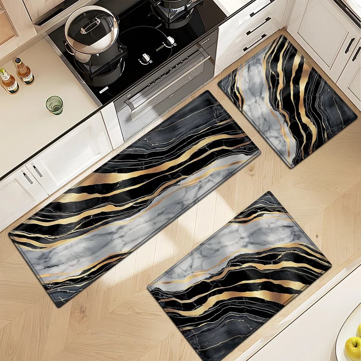 Tappeti da Cucina in Flanella Effetto Marmo, Antiscivolo, Tappeto Runner, Tappetino, Zerbino, per Soggiorno, Lavanderia, Bagno